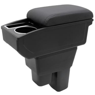 Imagem de Caixa de apoio de braço de carro para Honda Fit Jazz Hatchback 2009-2013 acessórios console central descanso de braço de couro espaço de armazenamento de camada dupla com suporte de copo (fio preto)