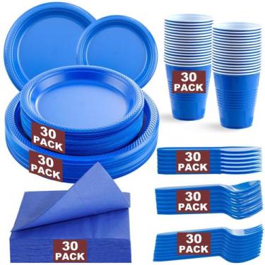 Imagem de Conjunto de suprimentos de festa WELLIFE Blue Plastic para 30 convidad