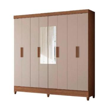 Imagem de Guarda Roupa Casal Com Espelho 8 Portas 2 Gavetas Madeirado/Off White 