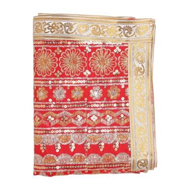 Imagem de Tapete decorativo Aasan Chunari Pano de fundo Pooja (Tamanho: 91 cm x 91 centímetros) (vermelho) Chunni Indiano Tradicional Ganpati Ganesha Festival Decoração MATA Ki Chunri para Estátua Chowki Aasan