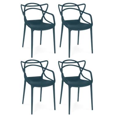 Imagem de Kit 4 Cadeiras De Jantar Allegra Design Empilhável - Azul Marinho