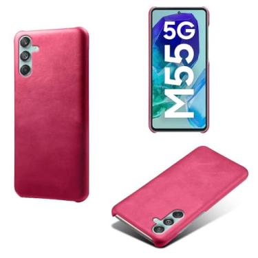 Imagem de Capa para Samsung Galaxy M55,Proteção contra quedas,Casca de volta de cor sólida simples,Design de couro de imitação de plástico-Rose