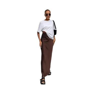 Imagem de Saia Midi De Cintura Alta Em Cetim Para Mulheres 2024 Moda Elegante Ve