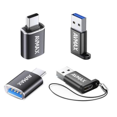 Imagem de AVMAX Pacote com 4 adaptadores USB, transferência de dados de alta velocidade, USB tipo C macho para USB fêmea 3.0 adaptador OTG para iMac, MacBook Pro Air, iPhone 16 15, iPad, Microsoft Surface