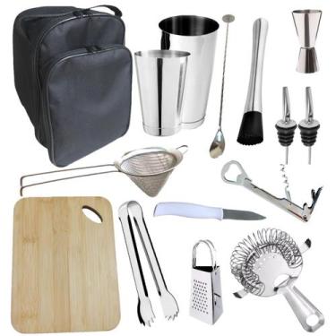 Imagem de Kit Bartender C/ Bolsa Colher Bailarina Coqueteleira 15pç B2 - NLS