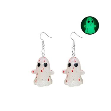 Imagem de Brincos femininos de fantasma de Halloween com pingente de esqueleto fantasma 3D que brilha no escuro e assustador, brincos góticos de caveira punk para fantasia de Halloween, one size, Acrílico, Sem