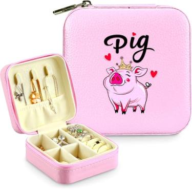 Imagem de BJDAMAI Caixa de joias, presentes de porco para adolescentes, adolescentes, crianças, 6, 7, 8, 9, 10, 11, 12, 12, para amantes de porcos, acessórios, decoração de coisas, anel de viagem, brincos