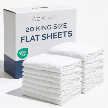 Imagem de Pacote com 20 lençóis planos - 20 lençóis de tamanho king size - Pacote a granel de lençóis King Size - Lençóis King Size - Lençóis a granel para hotéis, spas e Airbnbs - Lençóis de massagem -