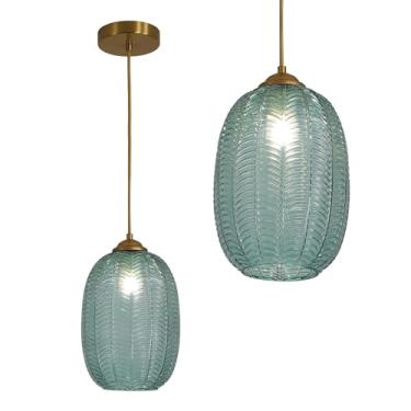 Imagem de Magiroz Luzes pendentes de vidro verde grande ilha cozinha meados do século moderno ouro pingente luz latão luminária pendurada vintage MPL36G-B