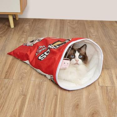 Imagem de Layheld Saco de dormir de gato e cachorrinho fofo com design de bolsa de batata frita, brinquedo de lanche, papel enrugado, acessórios para animais de estimação