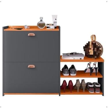 Imagem de Sapateira milano, para sala quarto, hall de entrada, armazenamento para calçados, sapatos, tênis, armário, no pix, cor cinza/cinmomo, com gavetas e prateleiras