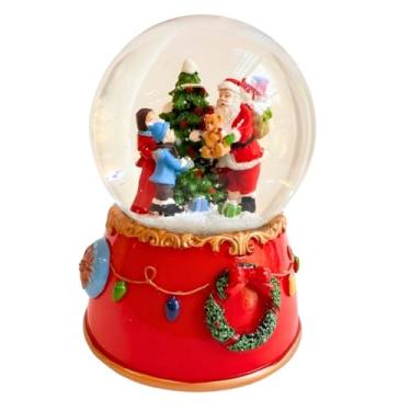 Imagem de Enfeite Natal de Luxo Globo de Neve Musical Com Água Papai Noel Arvore e Crianças Decoração Natalina Casa Rack Aparador