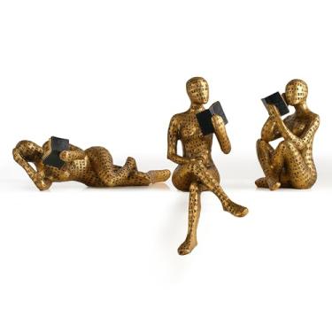 Imagem de XINXUAN Esculturas de figuras de leitura abstratas - estátuas de amantes de livros de resina para decoração de casa - prateleira dourada e mesa - presente ideal para leitores de livros e literatura