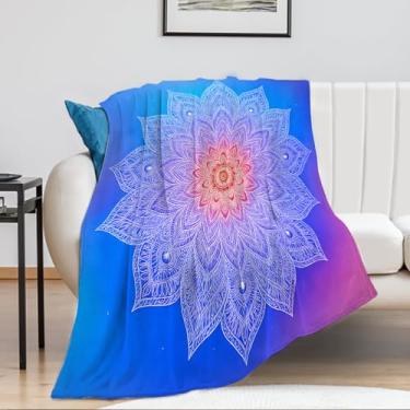 Imagem de Manta Mandala – Manta de lã boho colorida com design floral espiritual, cobertor leve macio e aconchegante para sofá, cama – decoração estética psicodélica de quarto (129,8 x 159,9 cm)