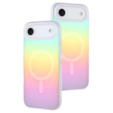 Imagem de AIGOMARA Capa magnética para iPhone Air [compatível com Magsafe] [fluorescente holográfico iridescente] Capa protetora fina à prova de choque fosca para iPhone Air para mulheres e meninas de 6,5