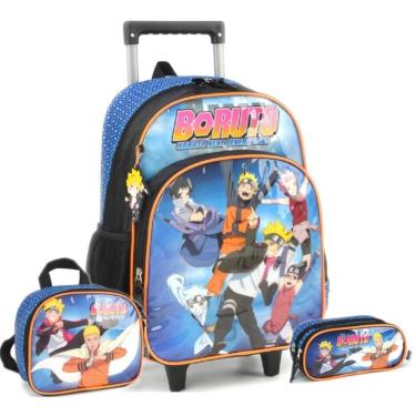 Imagem de Kit Mochila De Rodas Boruto Estojo E Lancheira Escolar