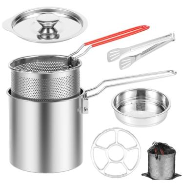 Imagem de Panela de fritadeira com cesta de filtro Panela de fritura de aço inoxidável com alça Boa Condutividade de Calor Óleo Fritadeira Recipiente Portátil de Óleo de Fritura (Estilo3)