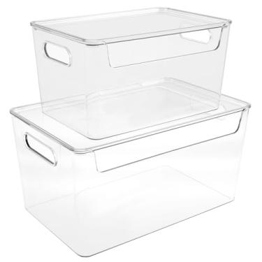 Imagem de Pacote com 2 porta-saco de lixo, dispensador de saco de lixo transparente com tampa, recipientes empilháveis de armazenamento de saco de lixo, organizador de rolo de saco de lixo, gavetas