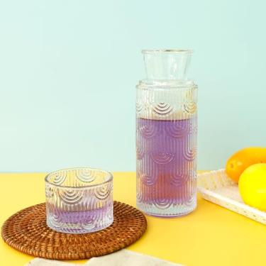 Imagem de Conjunto de 2 garrafas de cabeceira e vidro, jarro de vidro com copo, conjunto de garrafa de água noturna, mesa de cabeceira, copo de enxaguante bucal para quarto