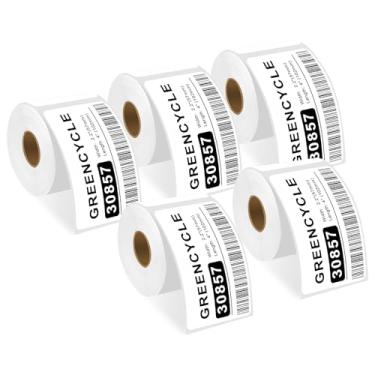 Imagem de GREENCYCLE Etiquetas térmicas diretas com 5 rolos (250 etiquetas/rolo), compatível com DYMO 30857 (6,5 cm x 10 cm), etiquetas de crachá de nome de visitante para impressoras de mesa LabelWriter 450