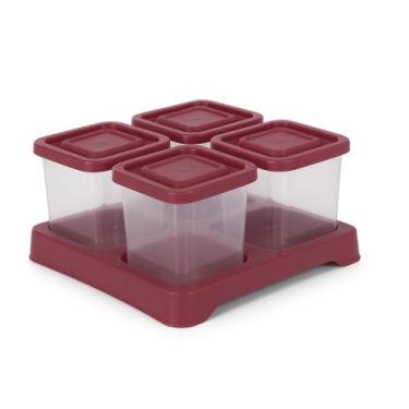 Imagem de Kit com 4 Porta Temperos Quadrado com Suporte 200ml - Ercaplast, Vinho