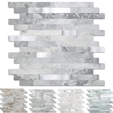 Imagem de Yipscazo 1 folha de revestimento de azulejo de metal de pedra, cole em azulejos para cozinha, banheiro, lavanderia, acampamento, lareira (30 x 30 cm, pedra cinza com metal)