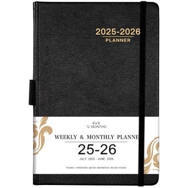 Imagem de Agenda 2025-2026 - Calendário mensal semanal 2025-2026, julho de 2025 a junho de 2026, agenda acadêmica de 14 x 21 cm com capa de couro, suporte para caneta, fecho elástico, 24 páginas pautadas