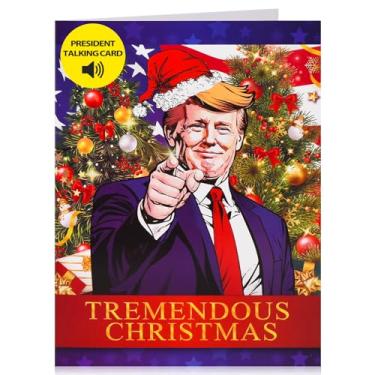 Imagem de Venhoo Cartão de Natal Talking Trump com voz real, cartões engraçados de Donald Merry Christmas para mulheres e homens, cartão de felicitações de presidente de Natal para marido esposa, cartões de
