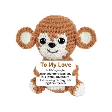 Imagem de Postive Macaco de Pelúcia Crochê Animais Presentes para Mulheres e Homens – Aniversário Emocional, Natal, Agradecimento, Presente Único Engraçado para Ele/Ela/Namorado/Namorada