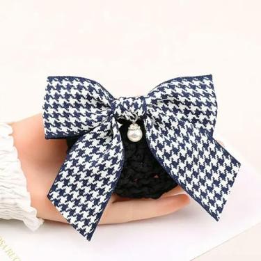 Imagem de Fitas de cabelo de crochê, rede de coque de crochê, pérolas, pingente, clipes de mola, rede de cabelo retrô, coque de cabelo, escritório, gravata presilha