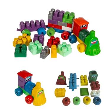Imagem de Blocos de Montar Educativos com Trenzinho + 35 Peças Grandes e Coloridas