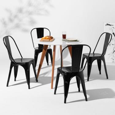 Imagem de Conjunto Mesa Square Redonda Branco - 88cm + 4 Cadeiras Tolix - Preto Conjunto Mesa Square Redonda Branco 88cm com 4 Cadeiras Tolix Preta