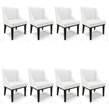 Imagem de Kit  8 Cadeiras Estofadas Sala de Jantar Base Fixa de Madeira Preto Lia Sintético Branco - Ibiza