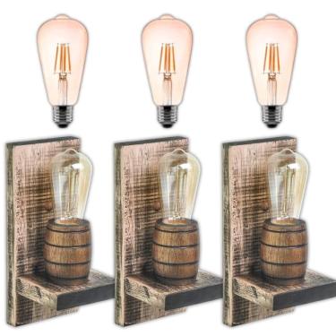 Imagem de Kit 3 Arandelas Barril Delenha Decor Rústica + Lâmpadas