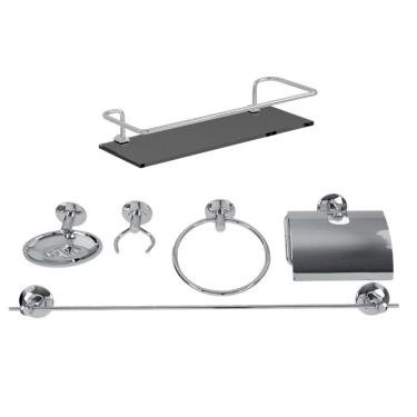 Imagem de Kit Acessórios Banheiro Inox 5 Peças + 1 Porta Shampoo Reto