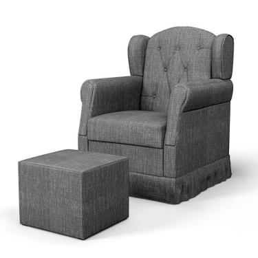 Imagem de Poltrona de Amamentação Fixa com Puff Letícia Linho Cinza Escuro - Phoenix