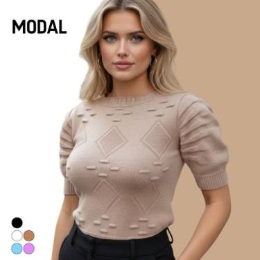 Imagem de Blusa Tricot Modal Losango Manga Curta - Vitrine Collection, Nude, U
