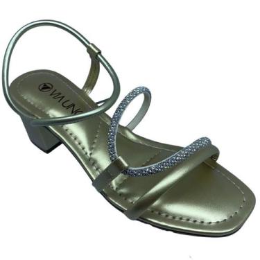 Imagem de Sandália Via Uno Dourada Salto Grosso Chique Elegante - 42653, 37