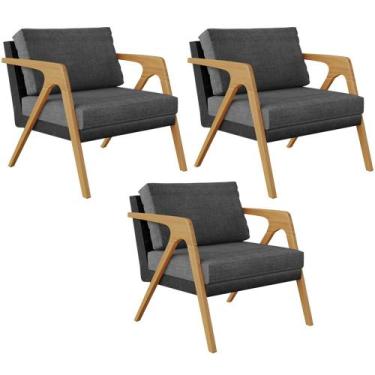 Imagem de Kit 03 Poltronas Decorativas Sala Estar Pietra L02 material sintético 