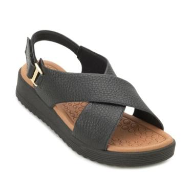 Imagem de Sandália Usaflex Feminina Couro Salto Anabela Ajuste Fecho-flex Casual Preto Ma10005001 40