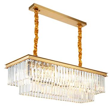 Imagem de Lustre pendente de cristal K9 dourado de luxo para cozinha e sala de jantar, luminária retangular moderna para teto (61 x 30 x 28 cm)