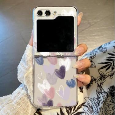 Imagem de Capa para Samsung Galaxy Z Flip6 Loves Hearts impressa transparente dobrável rígida para PC (para Samsung Galaxy Z Flip6/A712)