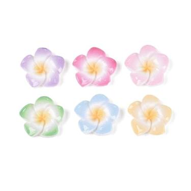 Imagem de Stiesy 200 peças 3D Plumeria flor resina cabochão cor mista 20-21 mm amuletos florais havaianos geleca contas flor plana acessórios de decoração para scrapbook diy hiar pin fazer joias artesanato