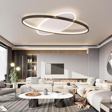 Imagem de Luminária de teto LED moderna regulável com controle remoto e função de memória para quarto e sala de estar, preta, 45 polegadas