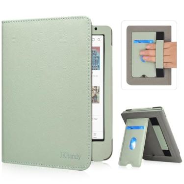 Imagem de JKhandy Capa com suporte para Kobo Clara BW/Color 6 polegadas versão 2024, capa de couro PU premium com compartimento para cartão, alça de mão e Atuo Sleep/Wake, verde primavera