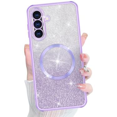 Imagem de WATACHE Capa para Samsung Galaxy S25 FE, brilhante, brilhante, resistente, à prova de choque, suporte de proteção sem fio, capa antiarranhões para Galaxy S25 FE 5G (P roxo)