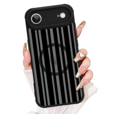 Imagem de AIGOMARA Capa magnética para ar [compatível com MagSafe] Linda capa de telefone preta listrada para mulheres Gilrs TPU macio e PC capa protetora traseira fina para telefone