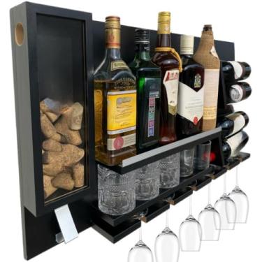 Imagem de Bar Parede Novo Porta Vinho Taças Abridor Decoração 100% Mdf(Preto)