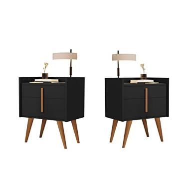 Imagem de Kit 2 Mesas De Cabeceira Quarto Retrô Decorativa Canto Lateral - Davi GB Plus Cor: Preto