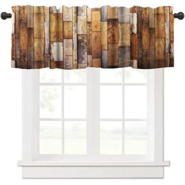 Imagem de TFOSO Cortina de madeira rústica para cozinha, decoração de janela de casa de fazenda vintage de madeira, quarto, sala de estar, café, 1 conjunto de painéis 137 cm L x 45 cm C